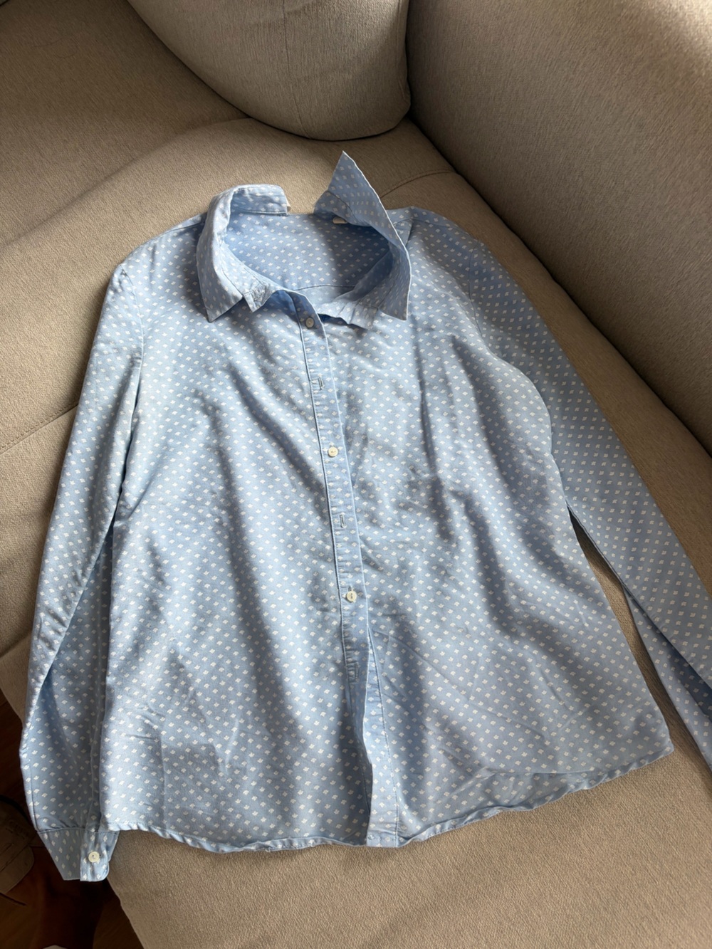 Women’s Light Blue Printed Button-Down Shirt